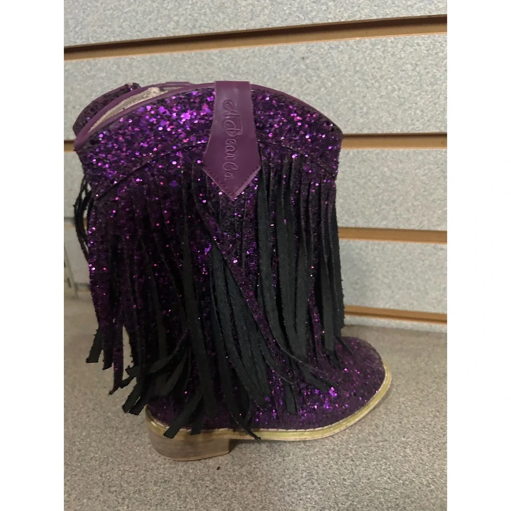 A Bear Co Kids Purple Glitter Fringe Cowboy Boots Western Side Zip Size 6 fit 8
